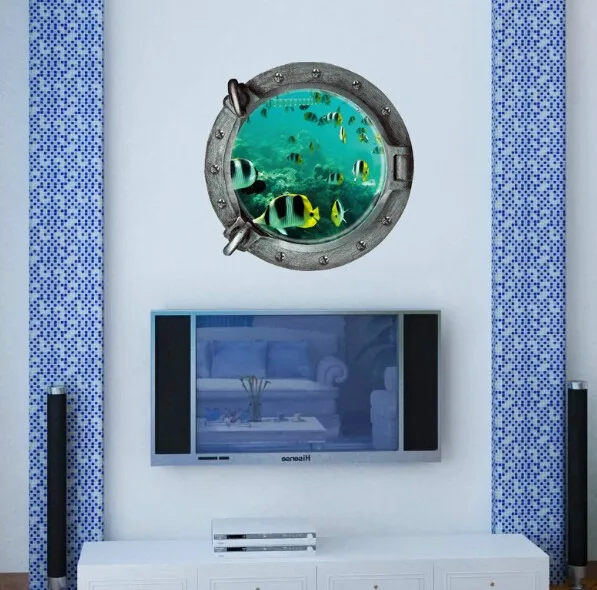 Diy 3d подводный мир подводная лодка цветные настенные наклейки тропическая рыба