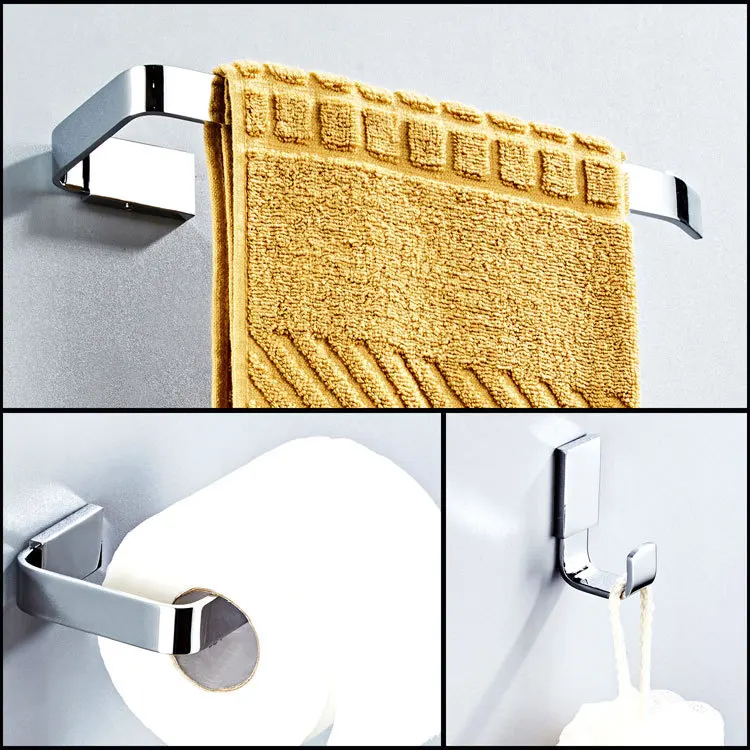 Simple Chrome 3pcs Bathroom Accessories Set Toilet Paper Rack Robe Hook Towel Bar Copper Product Vanity Accesorios | Обустройство