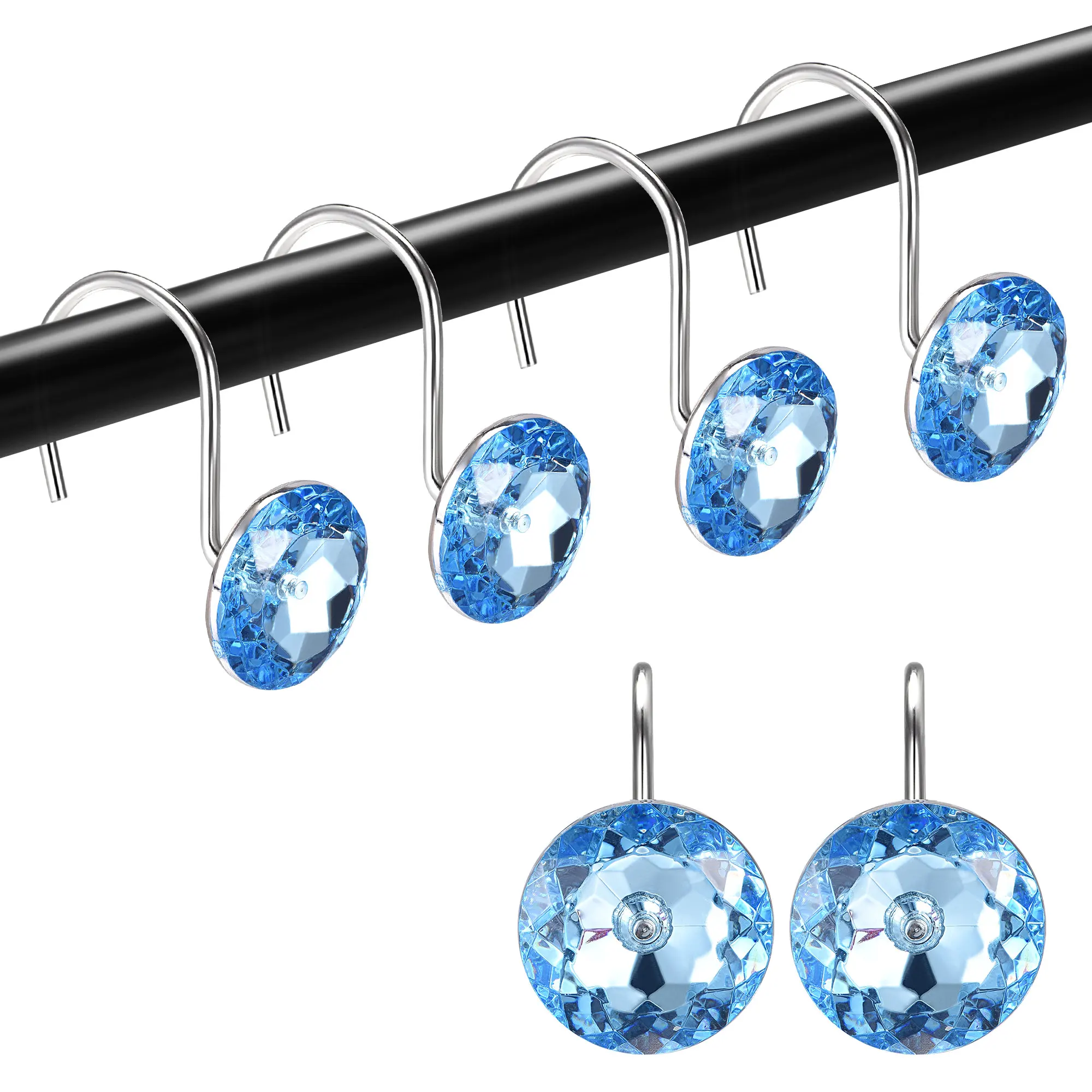 

uxcell Shower Curtain Hooks for Bathroom, Stainless Steel Acrylic Decorative Hook Rings, Curtain Rod Hangers Blue 12pcs