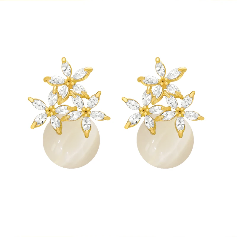 

2020 new fashion opal zircon petal Earrings European and American style female Earrings Korean classic jewelry party accessories