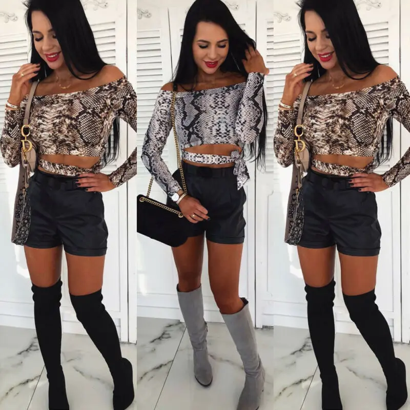 Модная женская футболка с открытыми плечами и принтом в виде серпантина топы