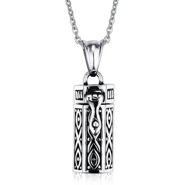 

Titanium Vintage Box Pendant Jewelry Pet Urn Cremation Memorial Keepsake Openable Put In Ashes Holder Capsule Chain Necklace