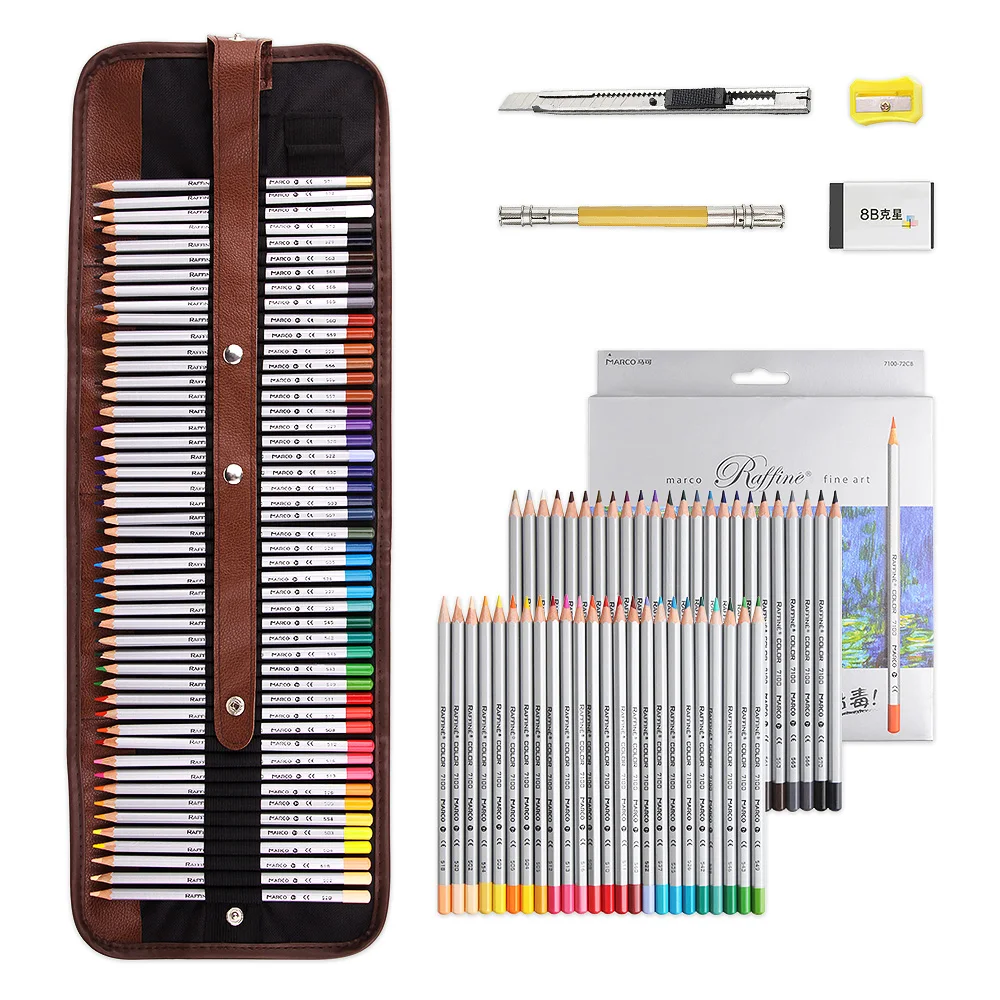 

Marco 48pcs Colored Pencil Painting Set lapis de cor Non-toxic Lead-free Oily Color Pencil Writing Pen+Rollable Pencil Case