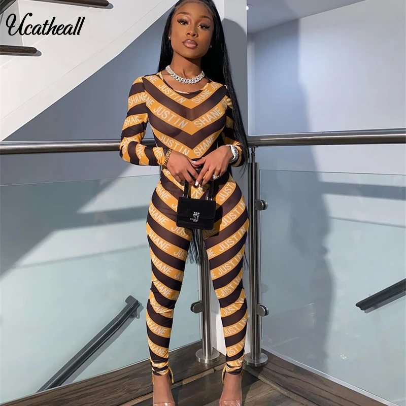 Сетчатый комплект из 2 предметов с принтом в полоску топ длинными рукавами и