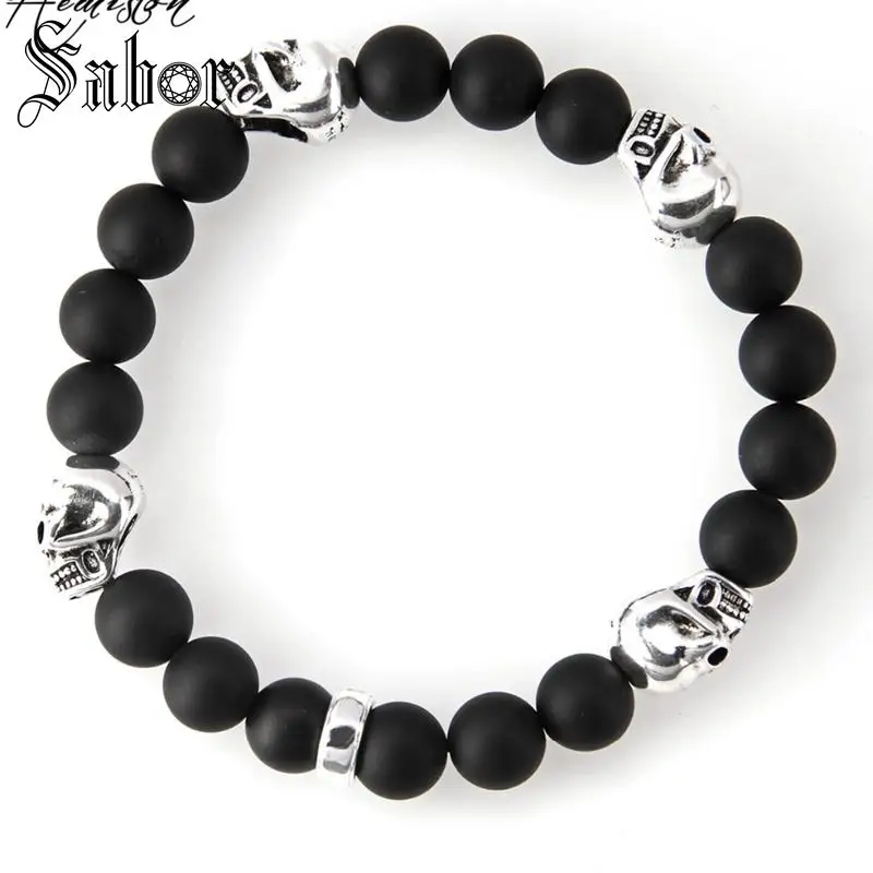 Черный браслет с бусинами из обсидиана и черепа Европейский Rebel Rock ювелирные
