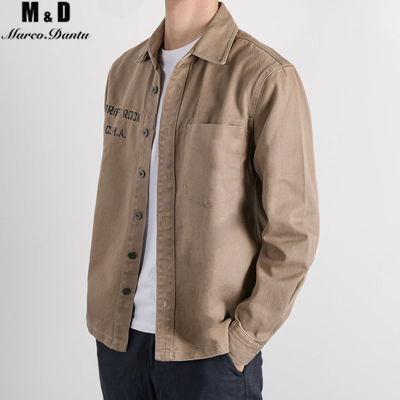 New Single Breasted 100% Cotton Men's Shirt Business Casual Tooling Style Print Denim Men Shirts Autumn Slim Shirt Men Jacket