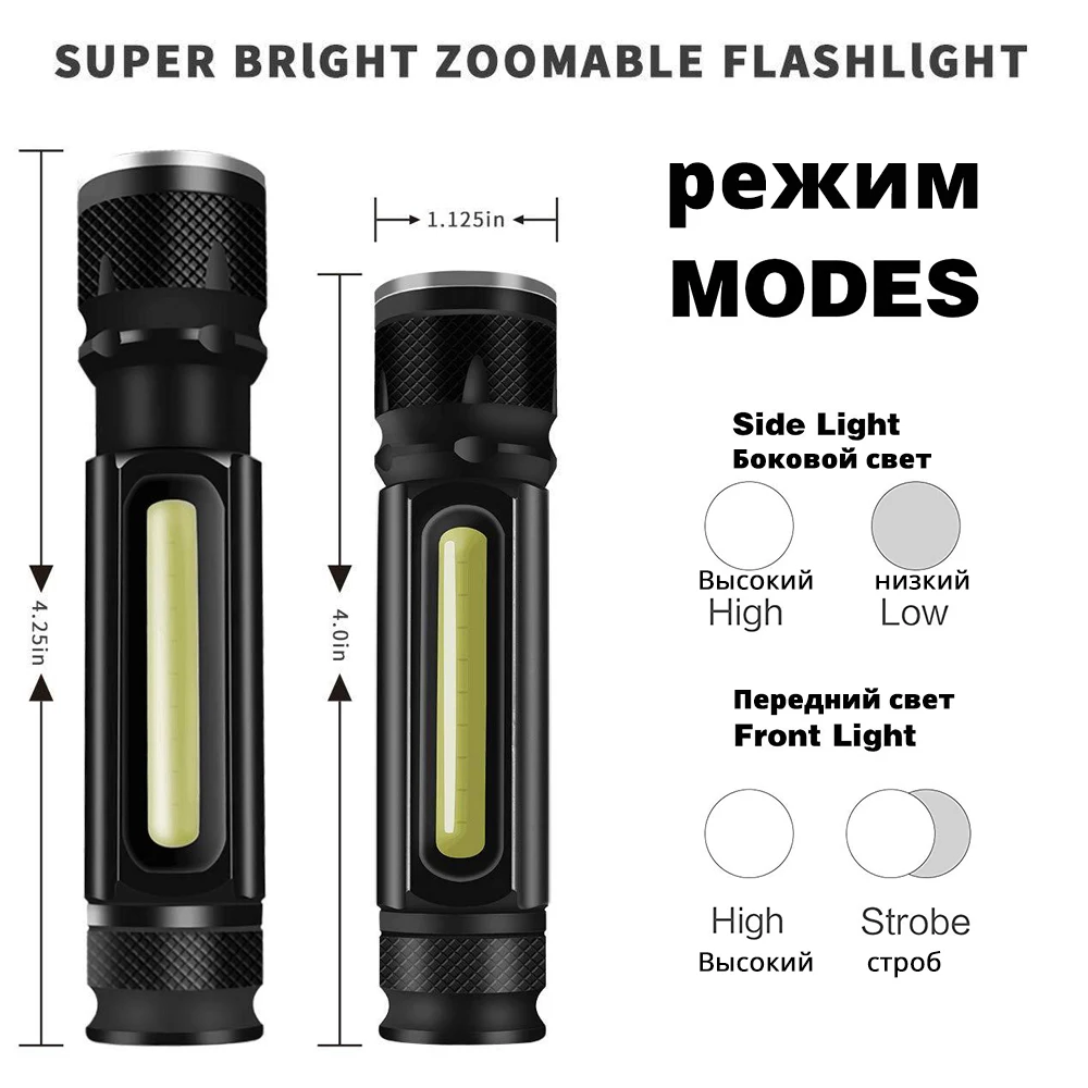Светодиодный фонарь с зарядкой через USB велосипесветильник боковой магнитным