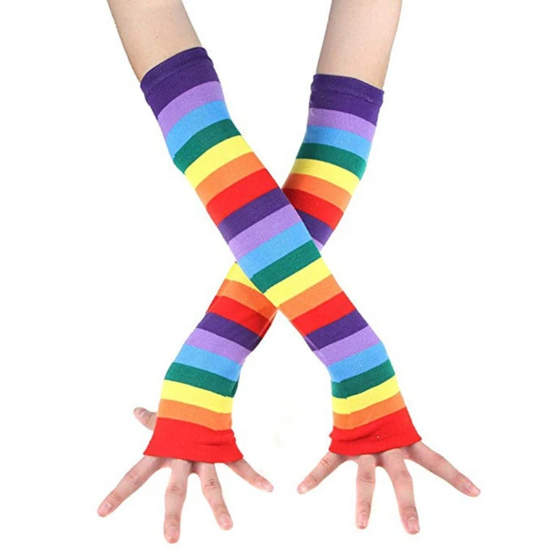 

Adult Kids 5 In 1 80s Costume Accessories Set Diagonal Rainbow Striped Tutu Skirt Gloves Long Socks Bowtie Suspenders