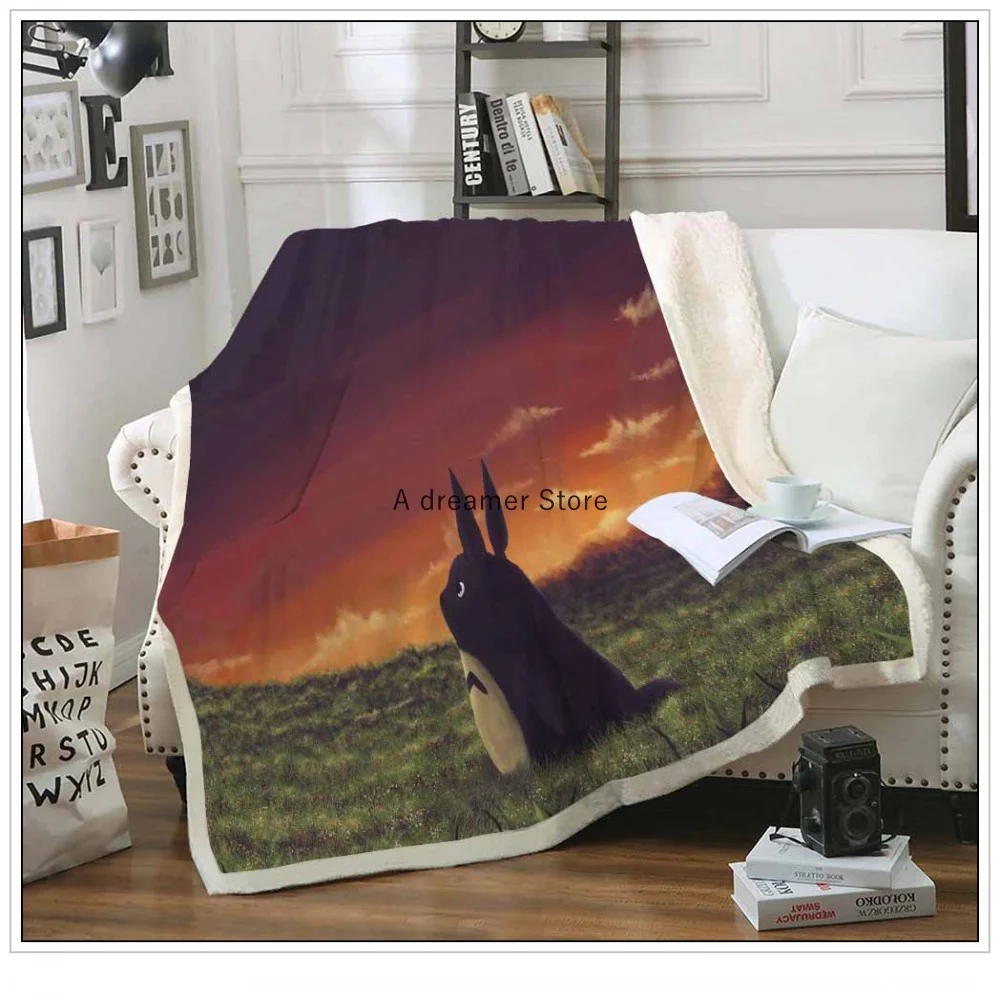 Мультяшное одеяло Totoro с забавными персонажами 3D принтом Sherpa на кровати детский