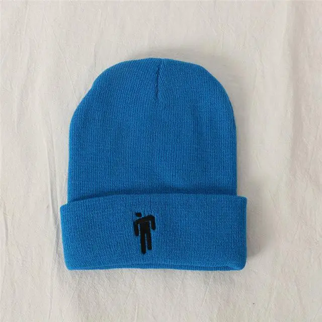 Billie Eilish Beanie цвета вязаная зимняя шапка однотонный хип-хоп трикотажный свитер шляпа костюм капитана аксессуар подарки теплая зима - Цвет: Sky Blue