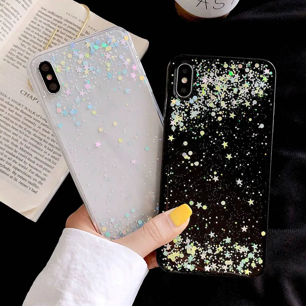 KISSCASE Glitter Stars Case For iPhone X XS MAX 7 8 Plus Clear Silicone TPU Phone Cases XR 6 6S Transparent Cover |