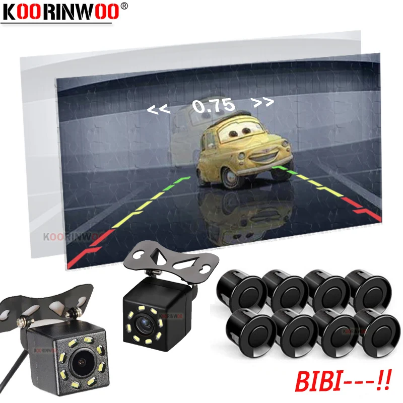 

Koorinwoo Dual Core CPU Car Parking Sensors 8 Probes Car Rear view Camera Parktronic Video System RCA distance Image Black White