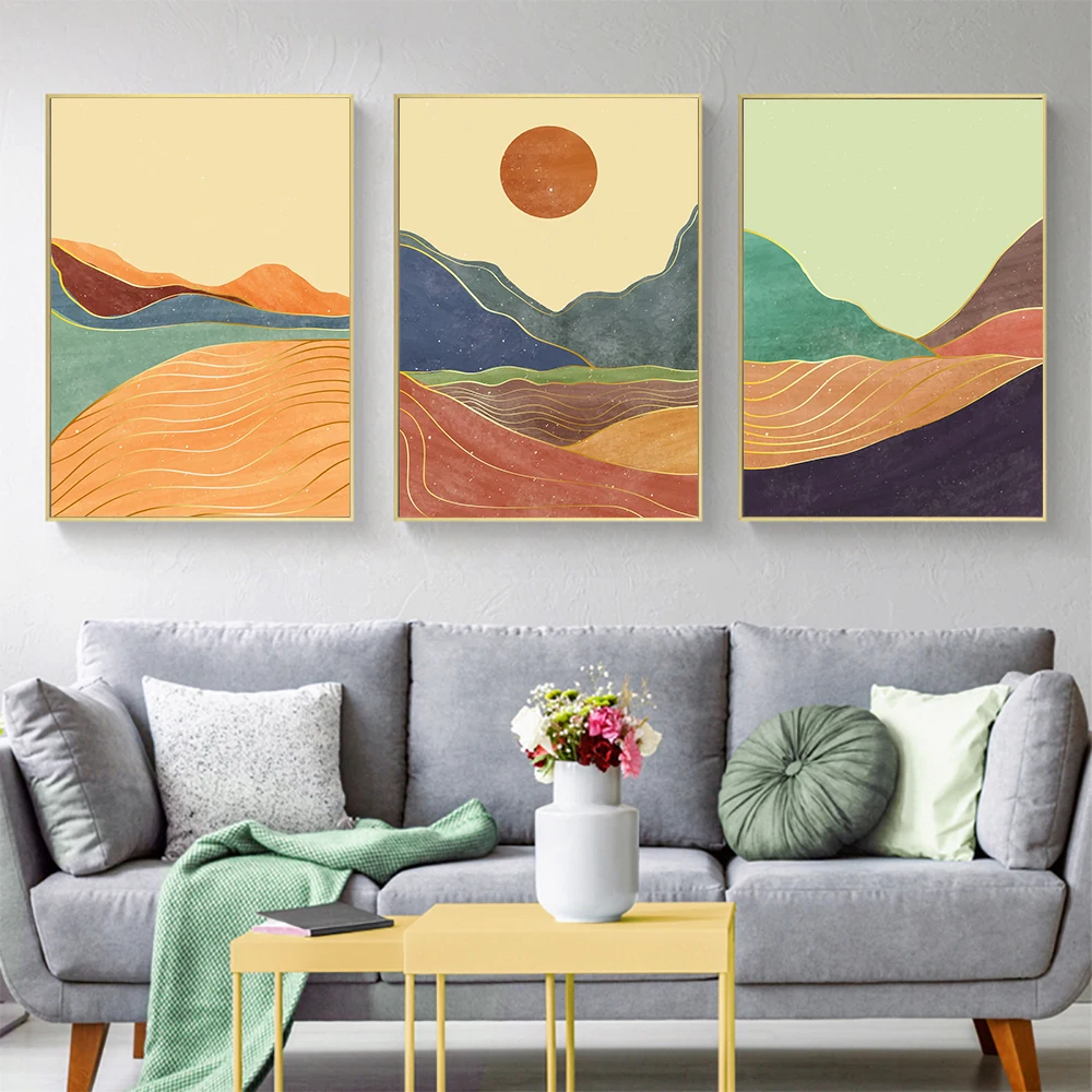 

Nordic Minimalist Canvas Posters Abstract Mountain Sunset Wall Art Print For Livingroom Office Home Decor PicturesPainting
