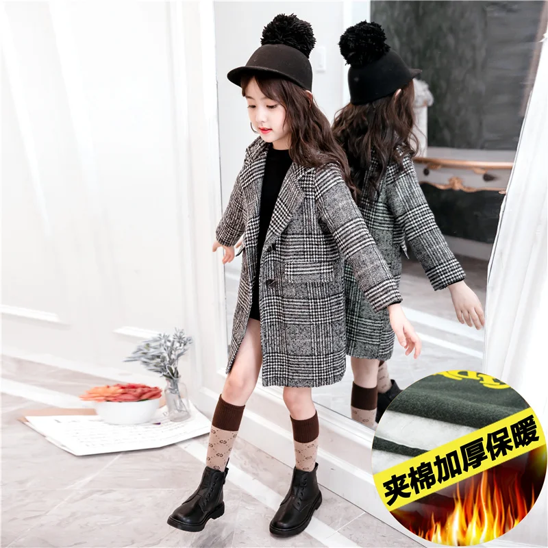 

Famli 2019 Winter Girls Kids Wool Thick Warm Jacket Coat Children Casual Print Long Outerwear Comfortable Teens Girls Clothes