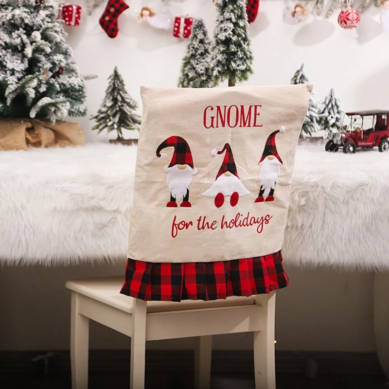 Plaid Fabric Chair Cover Linen Machine Embroidered Faceless Santa For Christmas Decorations | Дом и сад