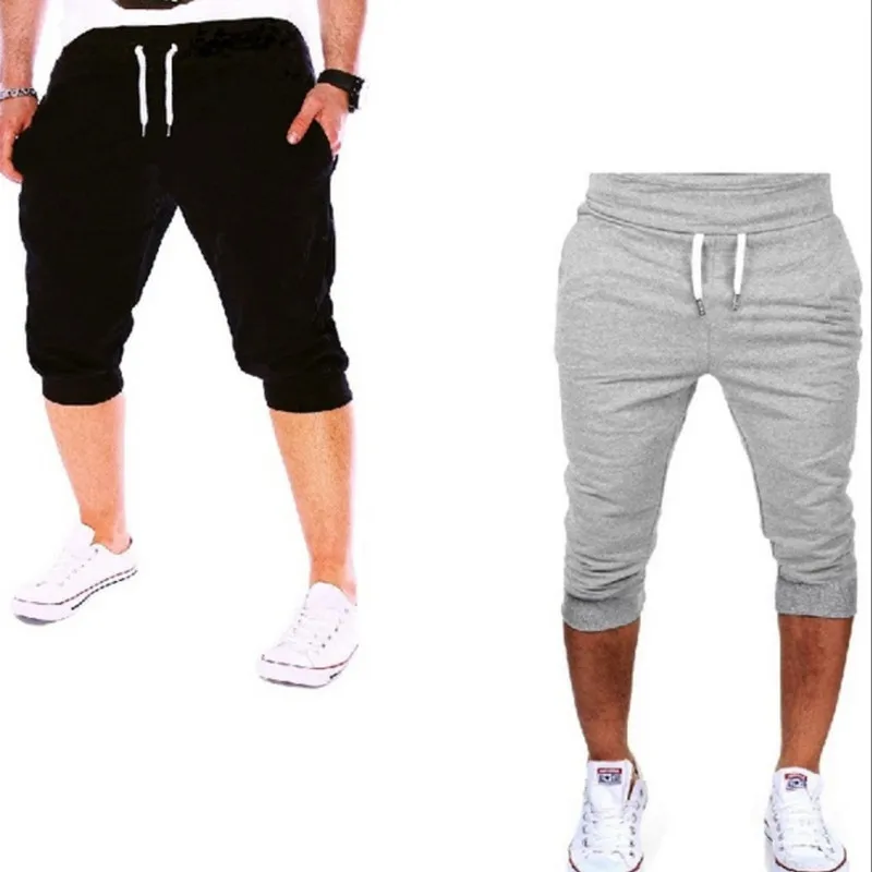 

Summer Men's New Brand Jogging Fitness Sports Tight Leisure Breathable Solid Color 7 Points Pants Shorts