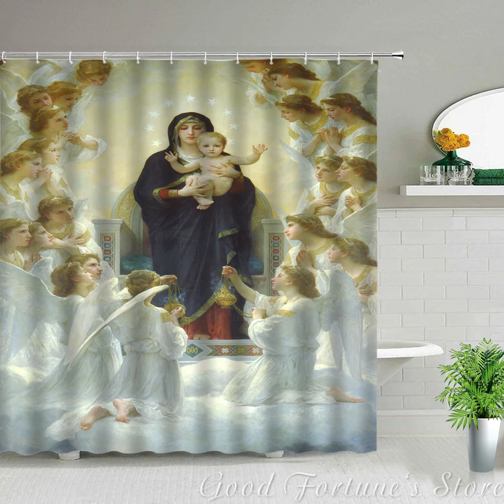 Занавеска для душа из ткани Cupid Angel Baby And Nun Dacron украшения ванной комнаты - купить по