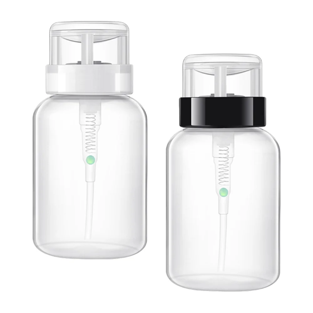 

2pcs 200ml Nail Polish Remover Press Bottles Empty Lockable Pump Dispenser Bottles (Black Neck and White Neck Press Bottle)