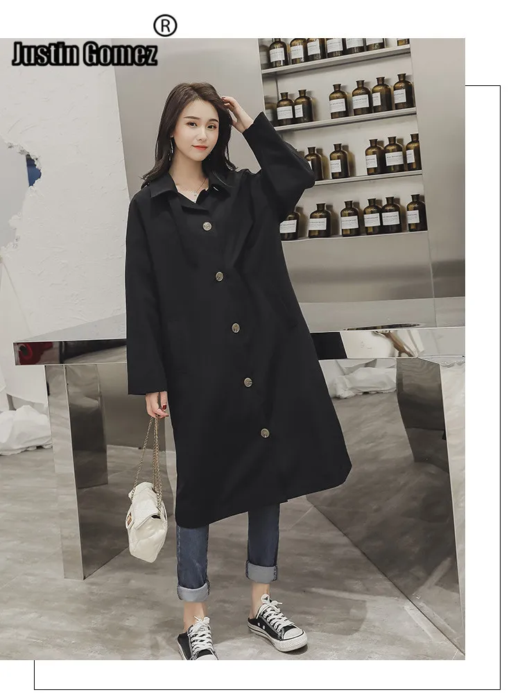 

Women's Lightweight single-buttons Cotton Overcoats windbreaker Female Oversized Casual Trench Coat