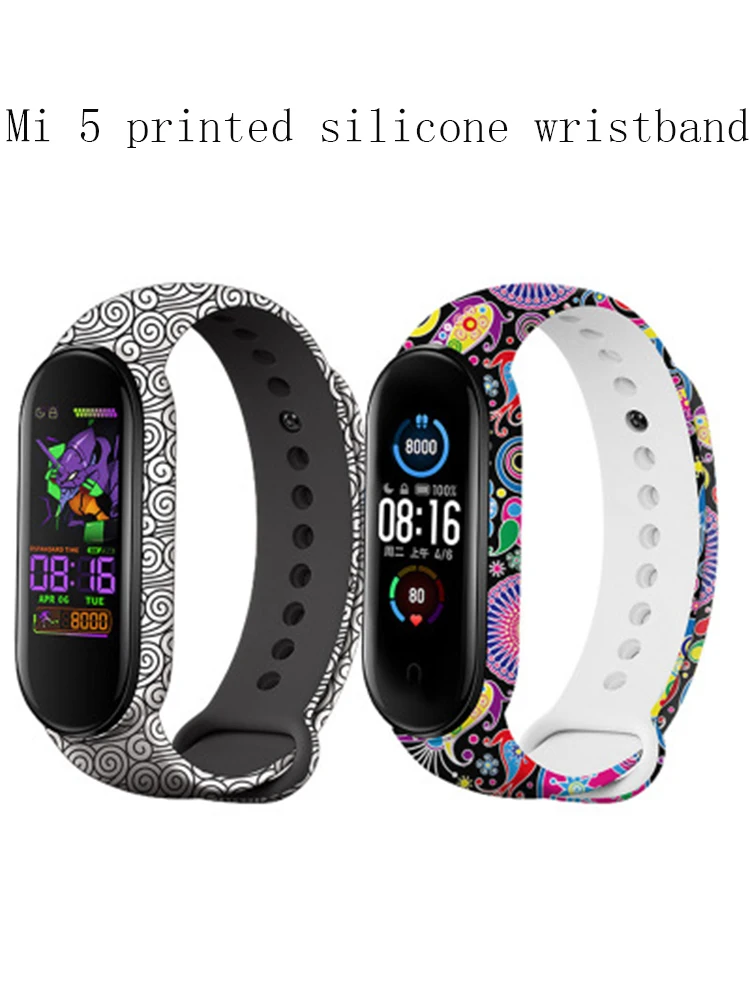 

Suitable For Xiaomi Mi Band 5 New Silicone Strap For Mi Band 5 Watch Print TPU Replacement Strap Accessories Wristband