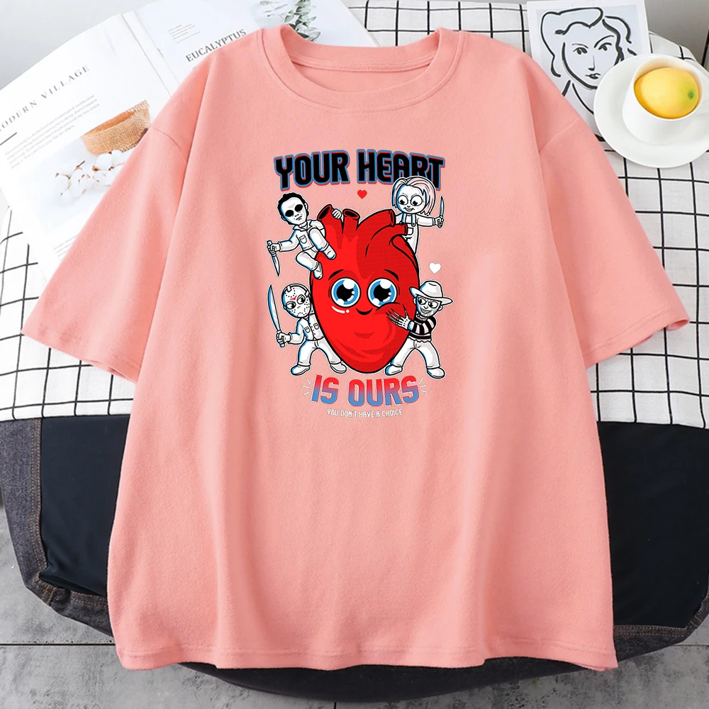 

Женская футболка в стиле хип-хоп с мультяшным принтом «твое сердце», летняя крутая футболка, Модные свободные базовые футболки для женщин, ...