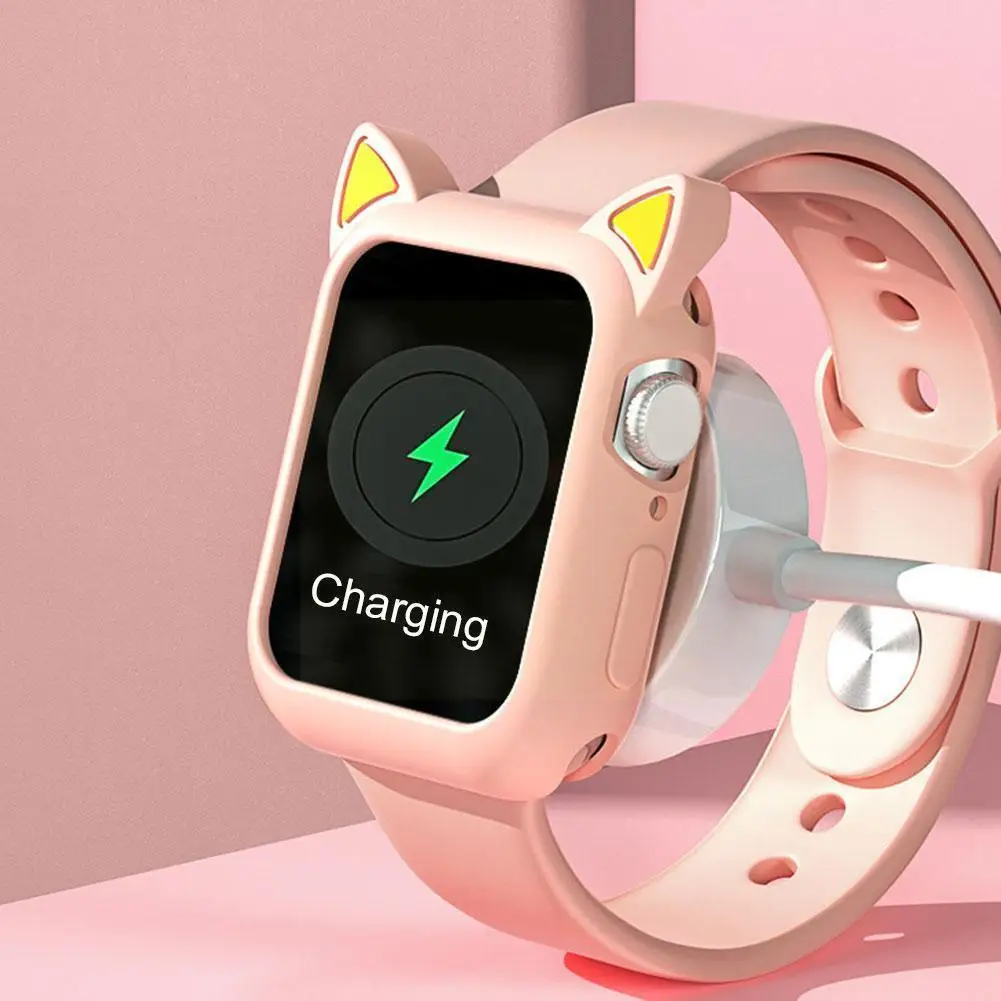 

for Apple watch Series 5 4 3 2 1 SE Cute Cat Ear Case Cover Protector Silicone Shell 44mm 40mm 38mm 42mm Belt Accessories Z6G9