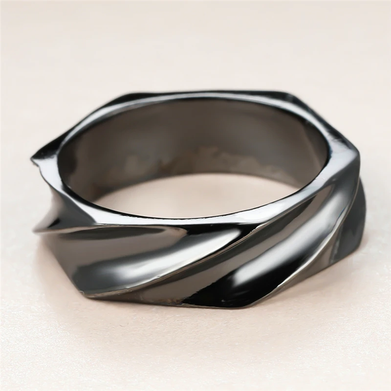 

Hip Hop Male Female Metal Small Ring Charm 14KT Black Gold Wedding Rings For Women Men Luxury Geometry Thin Engagement Ring