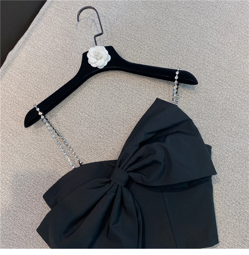 Big Bow Camisole Woman Rhinestone Chain Shoulder Strap 2021 Spring and Summer New Korean Style Temperament Lady Bra Crop Top