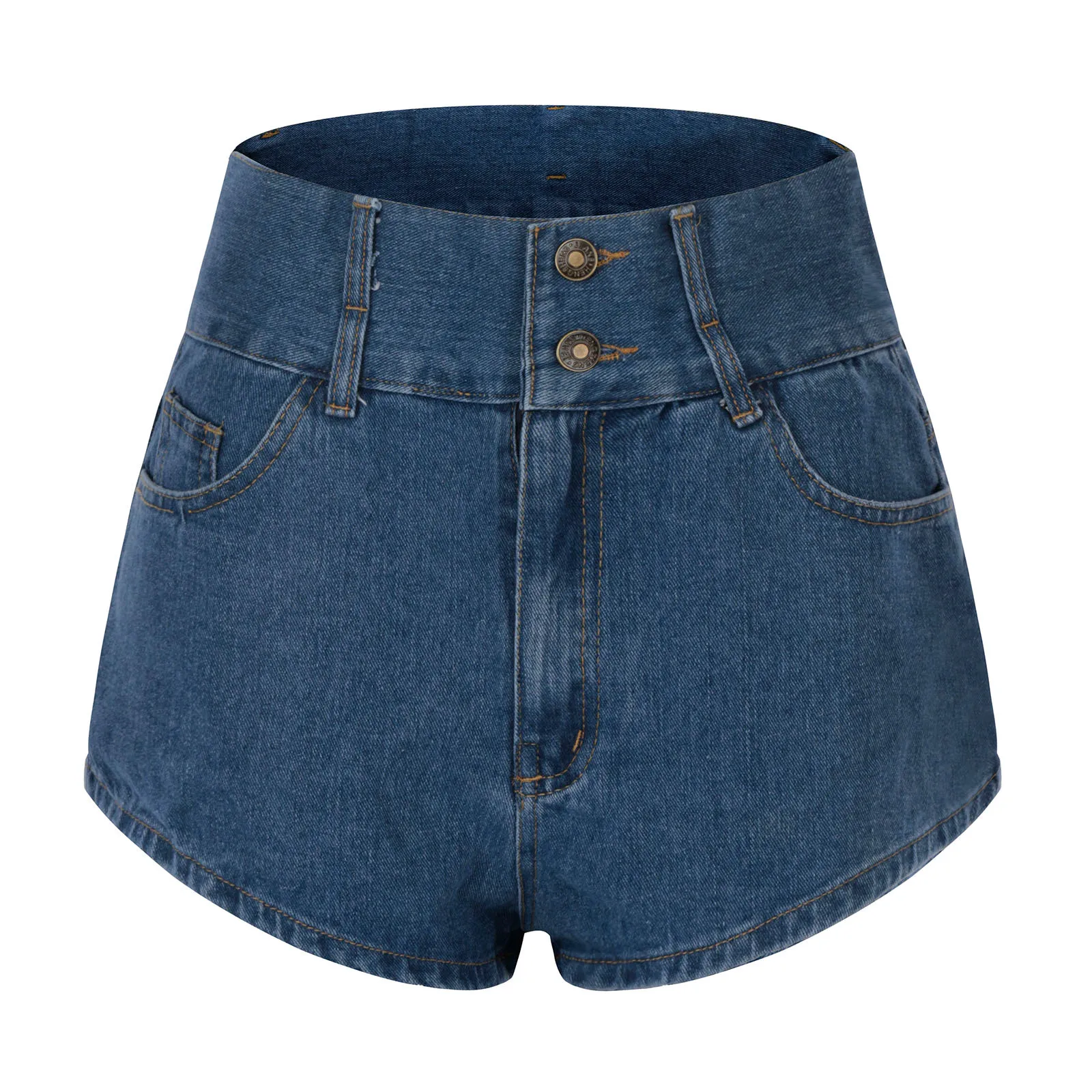 

ISHOWTIENDA Women's Jeans Fashion Casual Loose High-waisted Button Fly Straight Pocket Short Pants