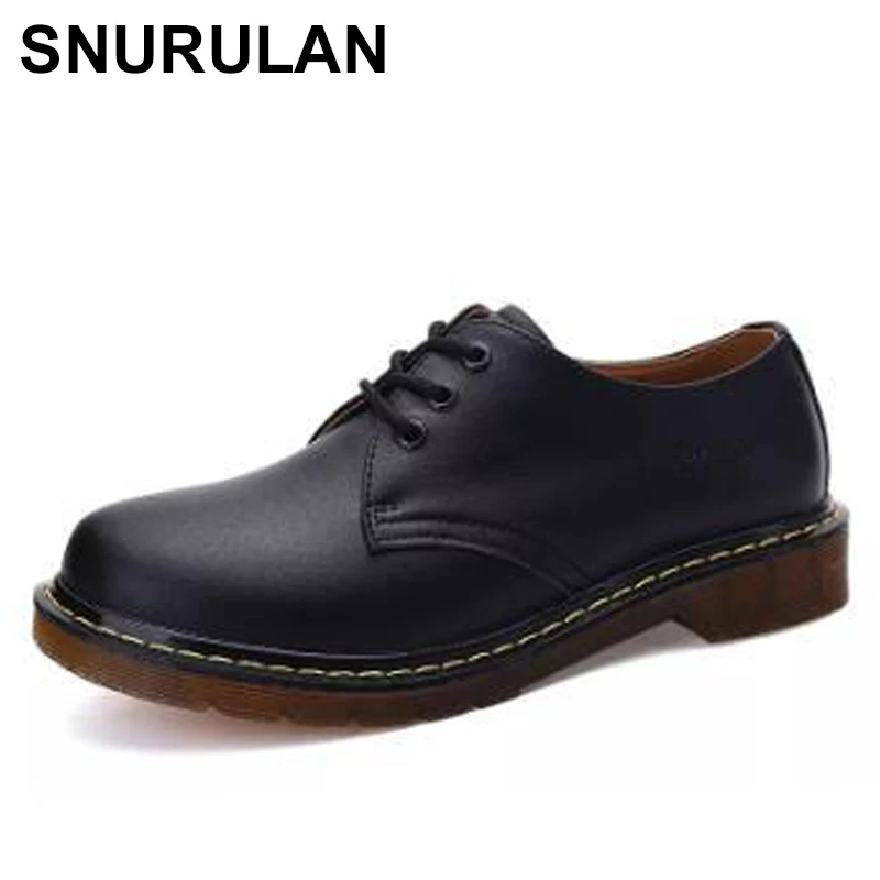 

SNURULAN Men Women Short Boots Genuine Leather Men British Shoes Work Footwear Thick Heel Small Leather Shoe Oxfords For Unisex