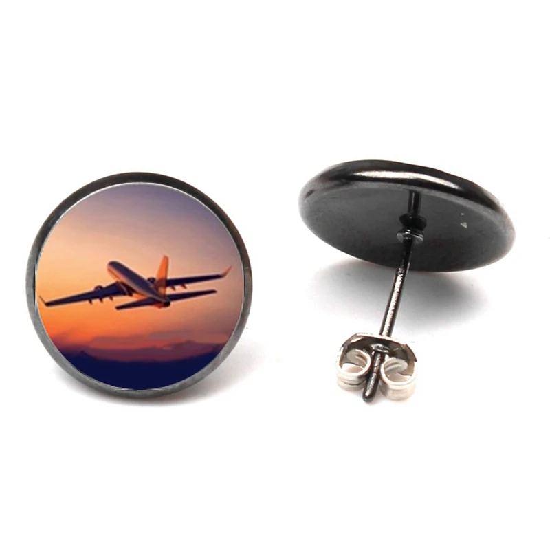 Серьги гвоздики в виде авиатора круглые бронзовые серьги форме подарок для