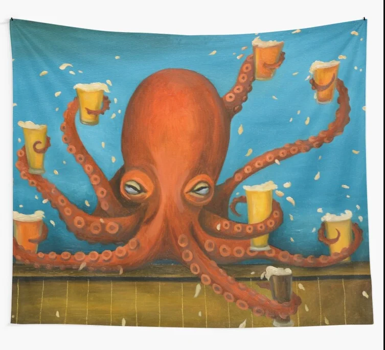 

Life Of The Party Tapestry Octopus Beer Wall Hanging Tapestries Dorm Home Bedroom Decor Bedspread Carpet Psychedelic Yoga Mat