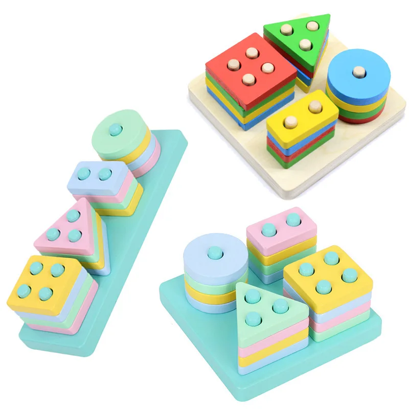 

Children's Educational Early Cognitive Wooden Intelligence Geometric Shape Paired Sets Of Column Four Sets Of Column Building