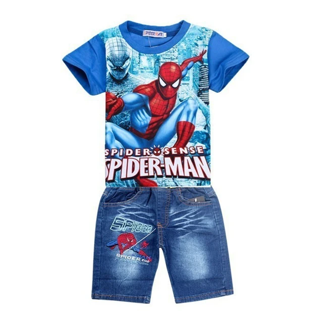 2022 Summer Baby Boy Cartoon Spiderman Clothing Sets Kids Boys Fashion Short Sleeve T Shirt+Jeans 2Pcs Suits Children Clothes 3