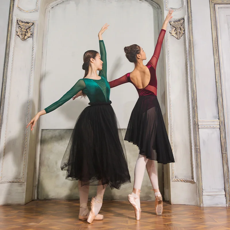 

Velvet Ballet Tights Women Mesh Gymnastic Leotard Aerial Yoga Bodysuit Stage Costume Ballerina Clothes Lyrical Dancewear
