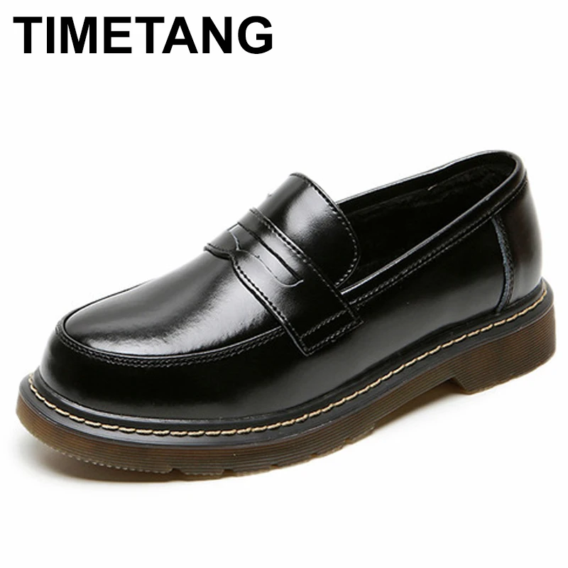 

TIMETANGWomen's Loafter Shoes Causal Female Genuine Leather Pumps Shoe For Ladies Platform Brand Girls Round Mary Jane Shoe 2021