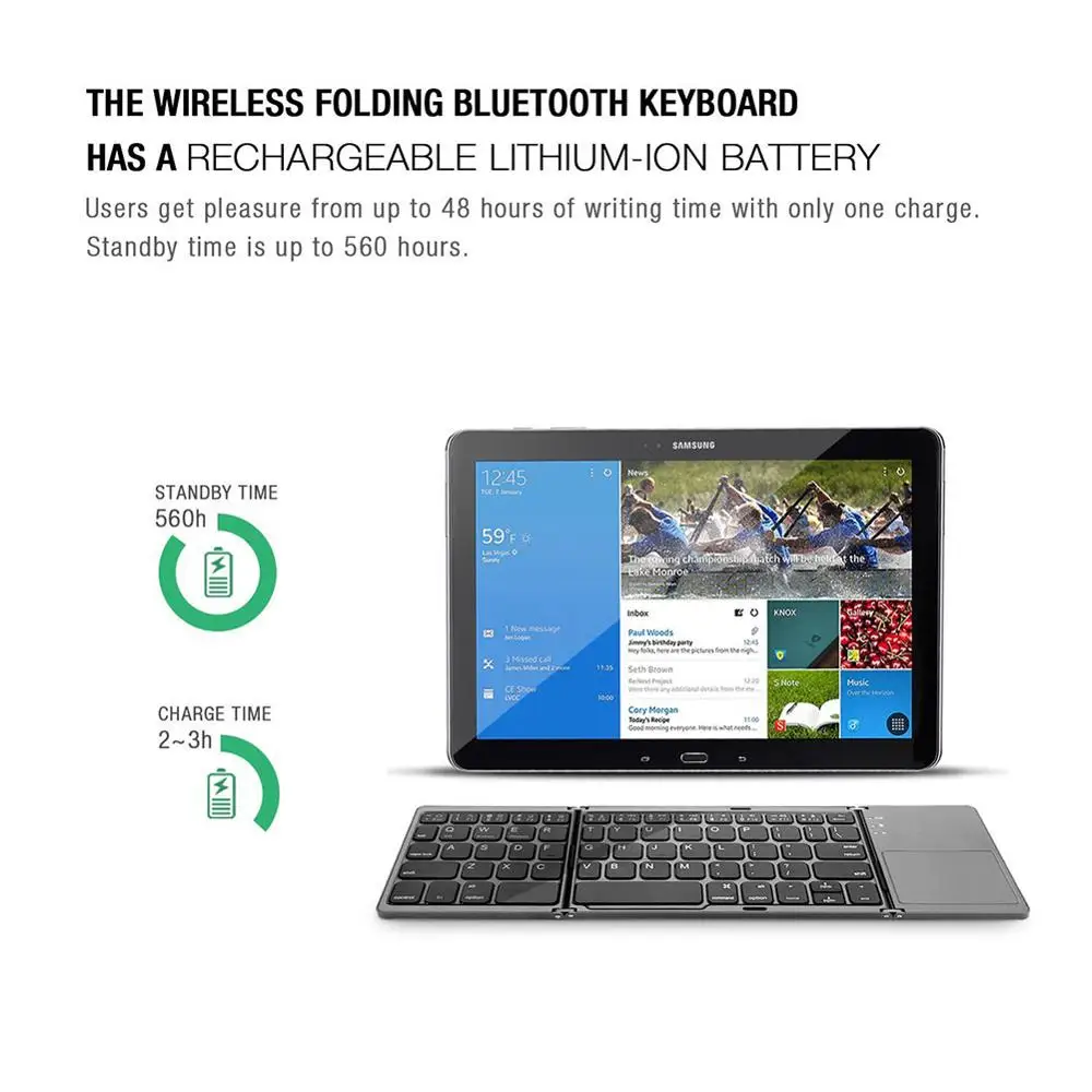 B033 Мини Беспроводная Bluetooth клавиатура USB зарядка Складная деловая с тачпадом для