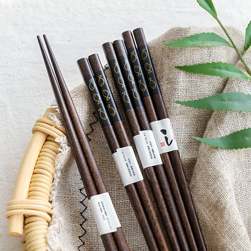 

5pair Handmade Natural Bamboo Wood Chopsticks Healthy Chinese Carbonization Chop Sticks Reusable Sushi Food Stick Gift Tableware