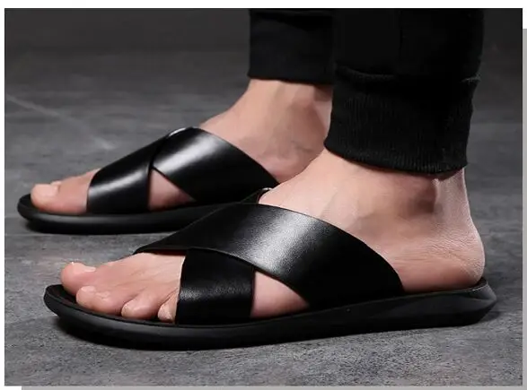 Мужские сандалии из натуральной телячьей кожи летние шлепанцы крутая мужская