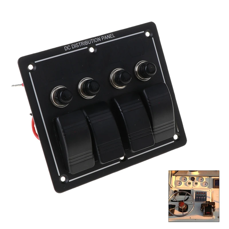Новый черный 4 Gang 12 24V красный светодиодный водонепроницаемый клавишный