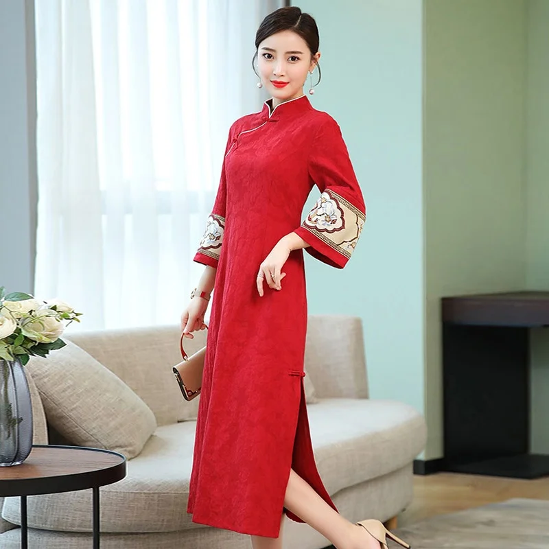 Традиционное платье Вьетнама раннее винтажное женское весенние платья 2020