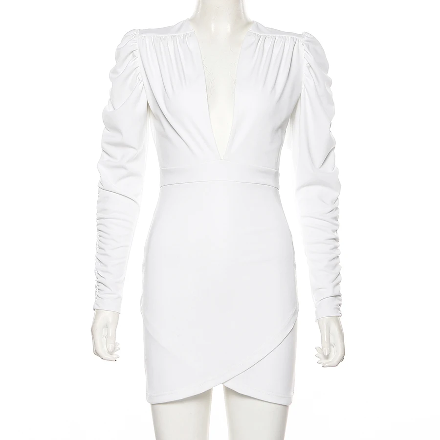 Женское платье с пышными рукавами Macheda Элегантное Белое Облегающее