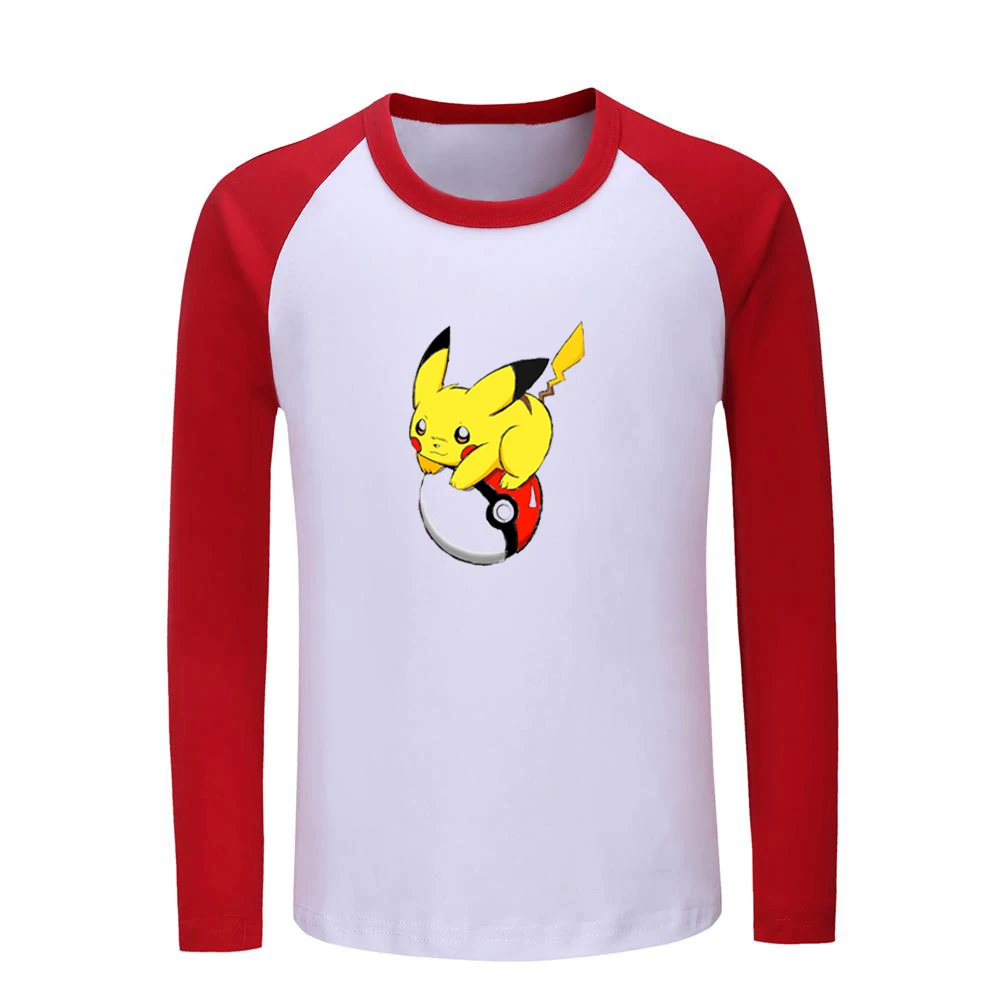 Детские футболки с рисунком покемона покебол PIKACHU топы длинными рукавами для