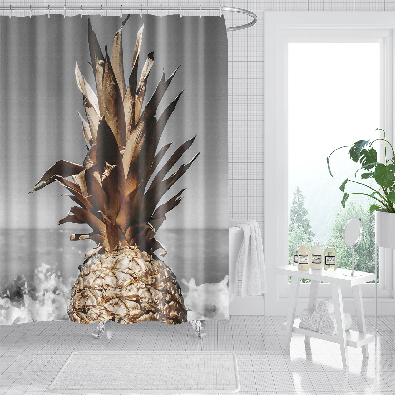 Золотая Водонепроницаемая душевая занавеска в виде ананаса 180x200 см | Дом и сад