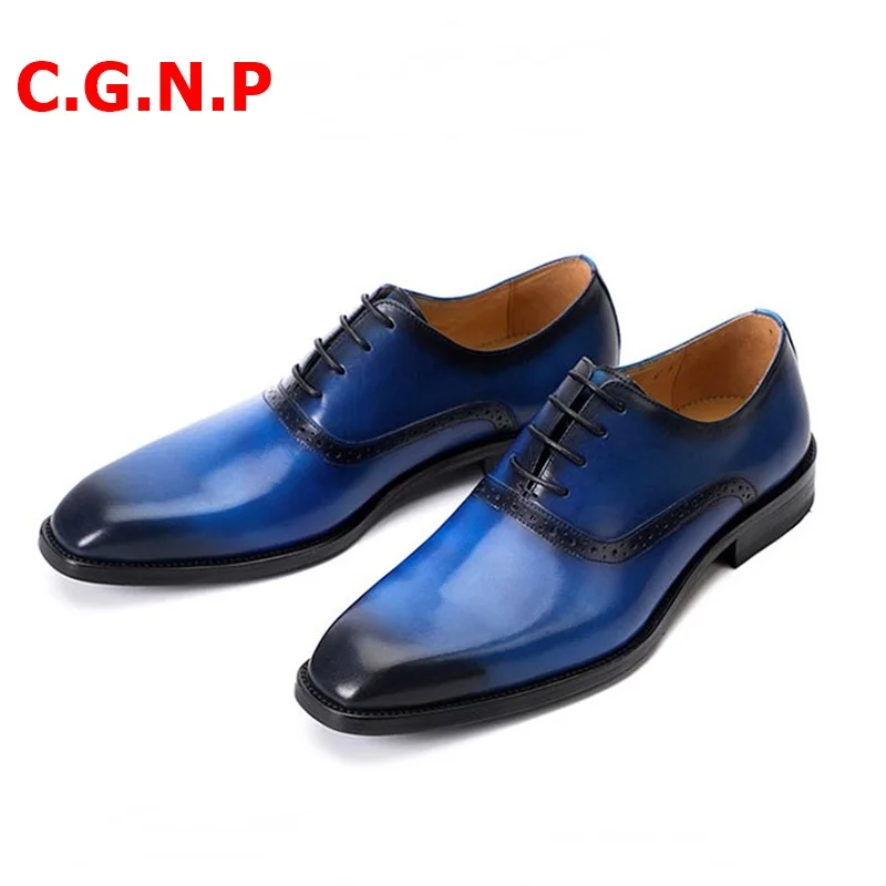 

Роскошные Синие мужские кожаные туфли C.G.N.P, деловые классические туфли, мужские туфли-оксфорды из натуральной кожи, деловая обувь, офисные с...