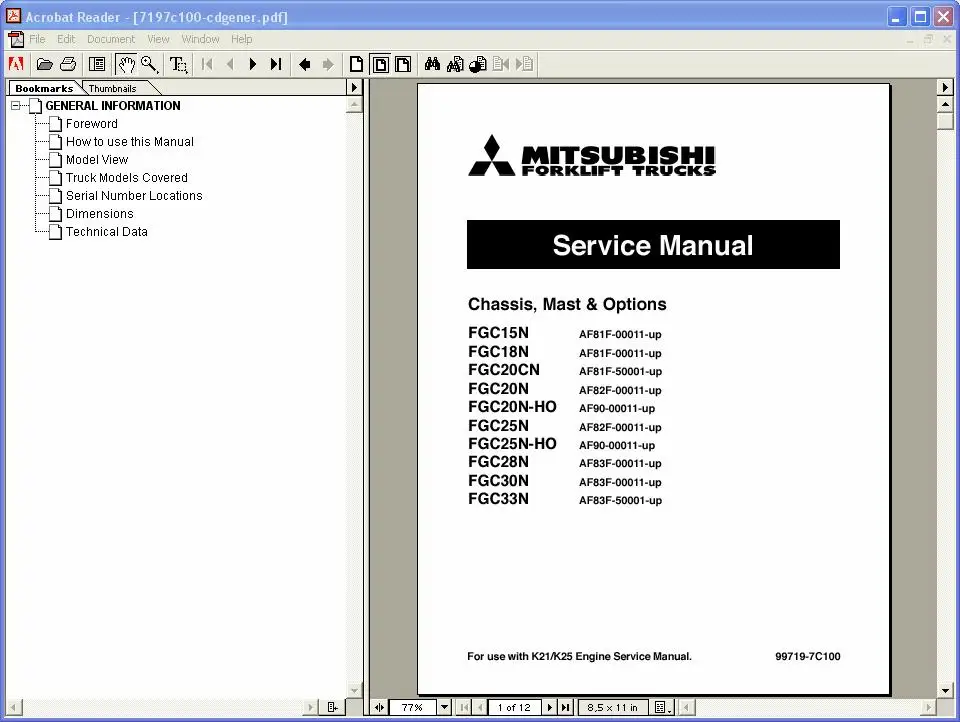 Вилочный погрузчик 2009 запчасти каталог и руководства по обслуживанию для Mitsubishi |