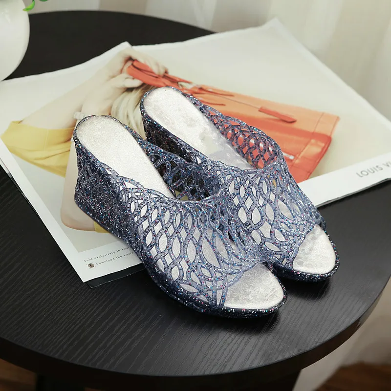 Прозрачные сандалии с кристаллами прозрачная обувь перфорацией вьетнамки на