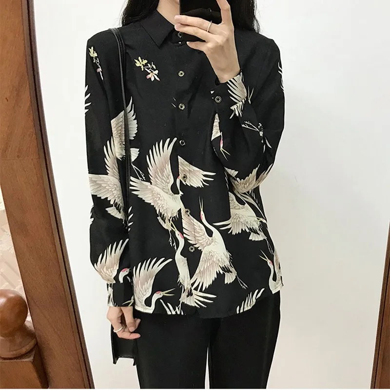 EFINNY Ins Women Blouse Shirt High Street Kimono Harajuku Print Long Sleeve Men Thin Loose Casual Female Tops | Женская одежда