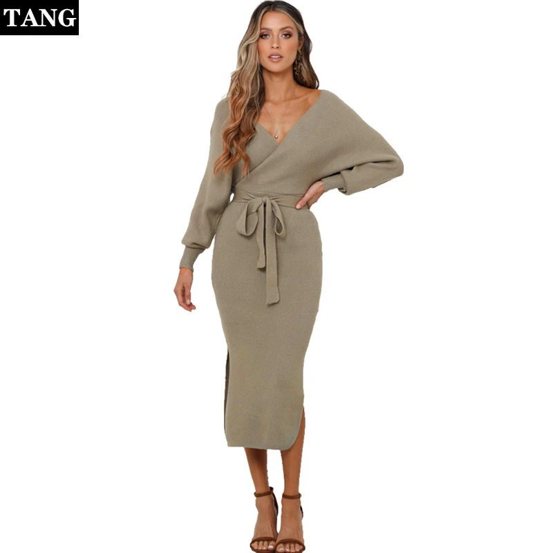 2019 осенне зимнее новое платье с открытой спиной облегающие платья средней длины