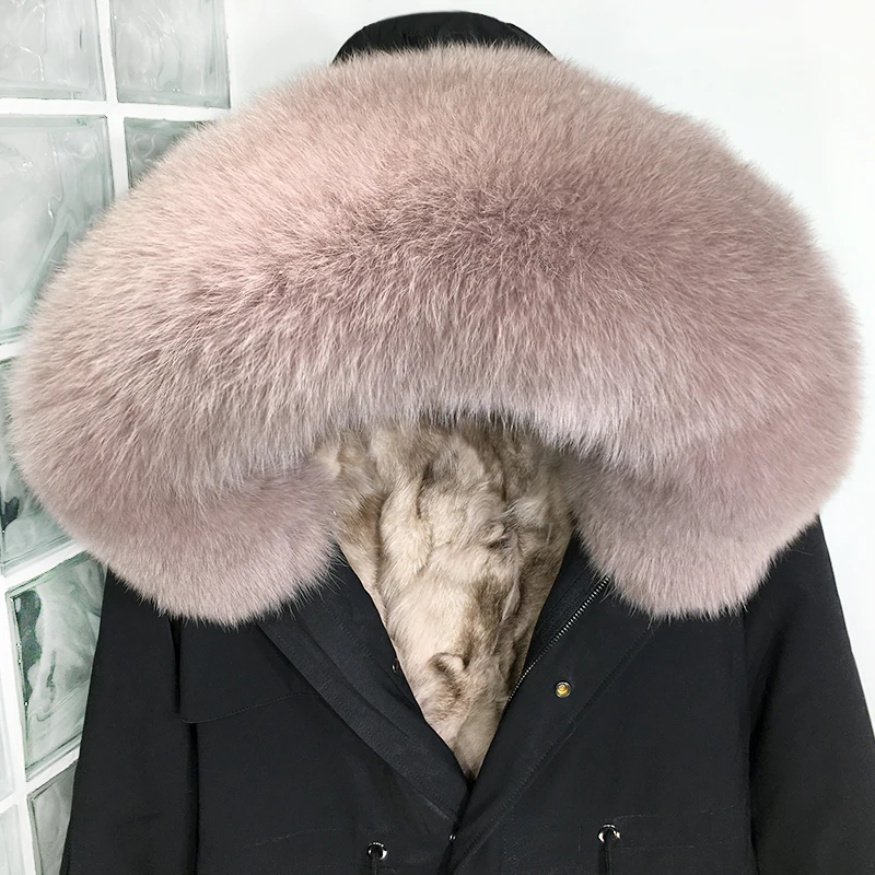 RosEvans Plus Size Real Fur Coat Waterproof Parka Mujer Winter Jacket Women Natural Fox Fur Collar Liner Thick Warm Outerwear